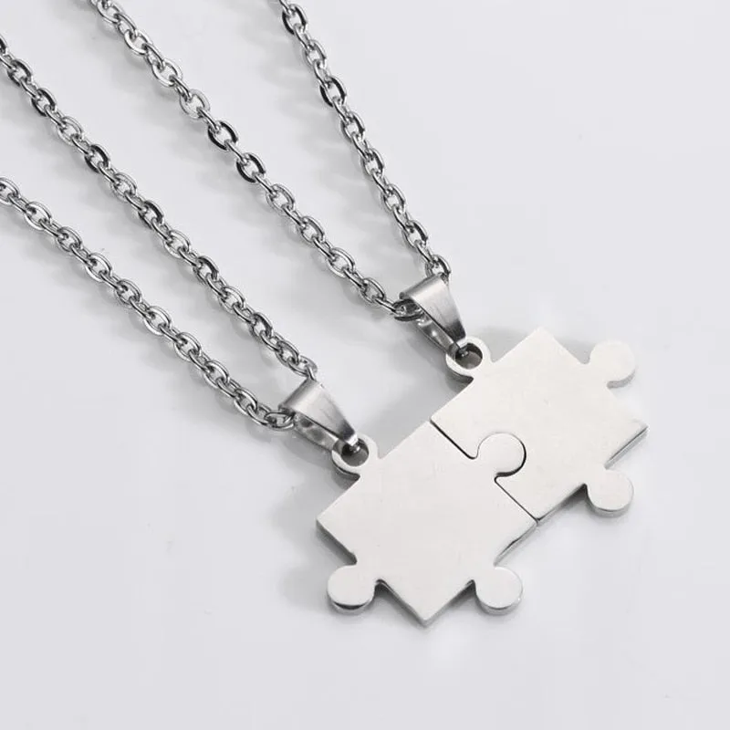 1 Pair puzzle Pendant Chain piece necklace for couples