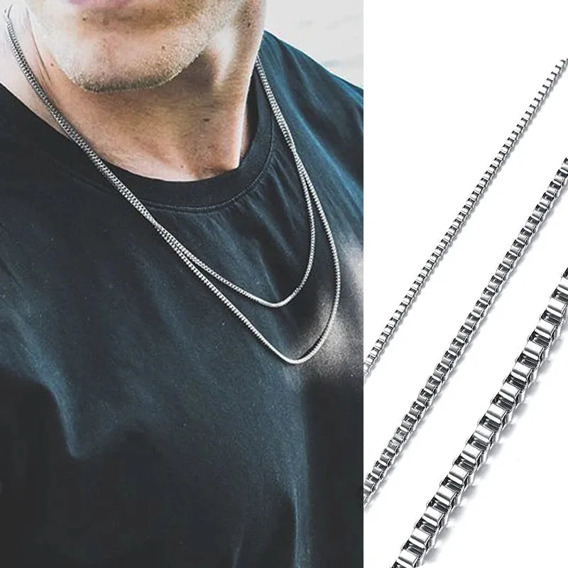 1 TO 3MM THICK STAINLESS STEEL BOX CHAIN NECKLACE