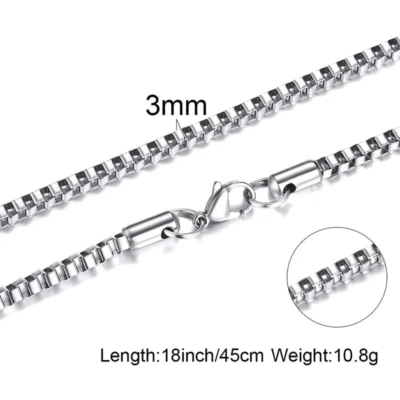 1 TO 3MM THICK STAINLESS STEEL BOX CHAIN NECKLACE