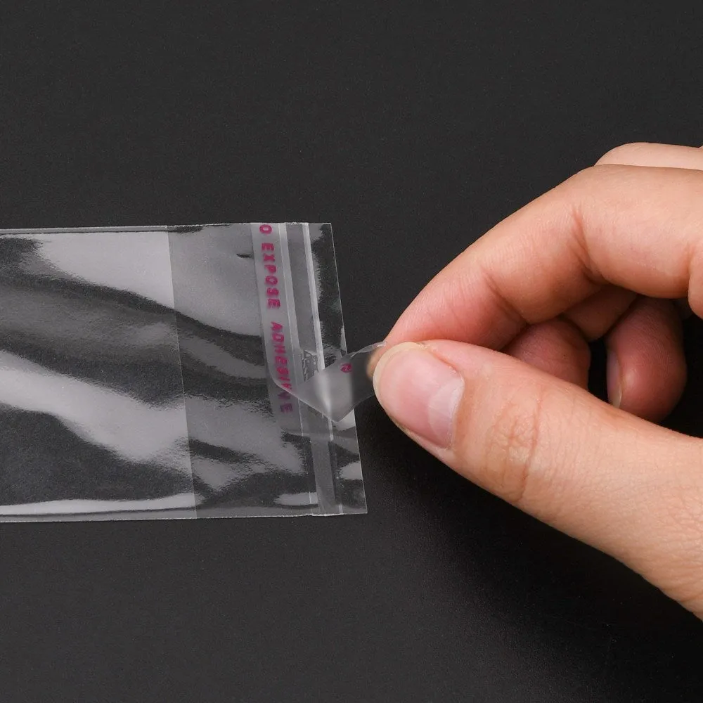 100 pc OPP Cellophane Bags, Rectangle, Clear, 10x5cm, Unilateral thickness: 0.035mm, Inner measure: 7.5x5cm