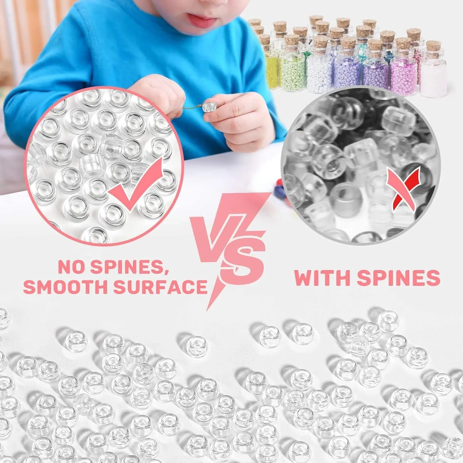 1000  Pcs Pony Beads Bulk - Plastic Bracelet Beads  6X9 Mm Crystal White Clear Pony Beads for Bracelets Making Hair Beads for Braids DIY Crafts Key Chai Jewelry Making Home Decor Beads