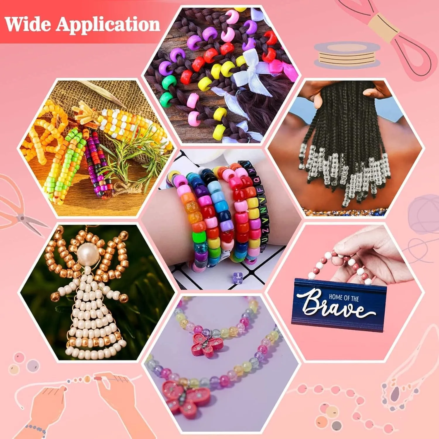 1000  Pcs Pony Beads Bulk - Plastic Bracelet Beads  6X9 Mm Crystal White Clear Pony Beads for Bracelets Making Hair Beads for Braids DIY Crafts Key Chai Jewelry Making Home Decor Beads
