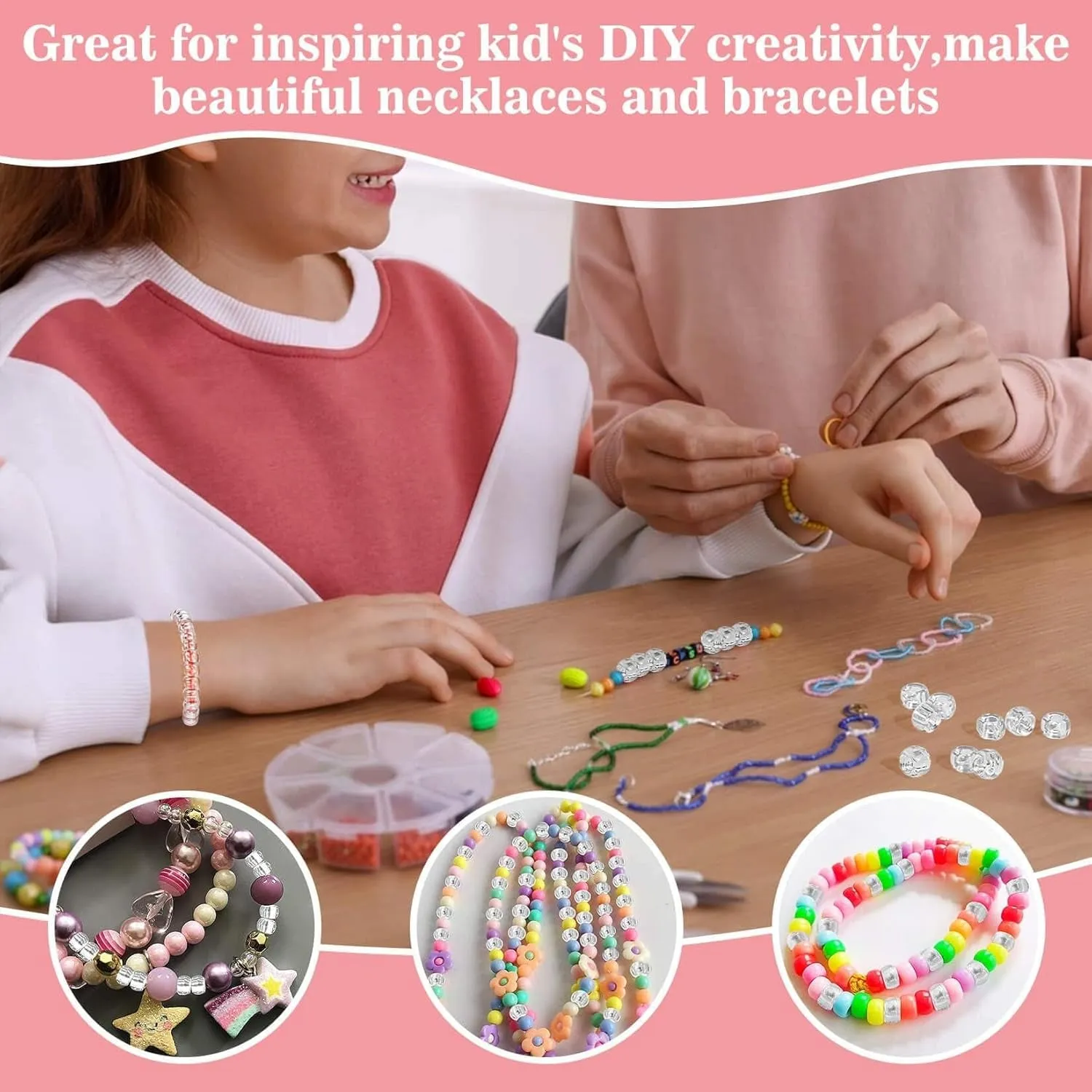 1000  Pcs Pony Beads Bulk - Plastic Bracelet Beads  6X9 Mm Crystal White Clear Pony Beads for Bracelets Making Hair Beads for Braids DIY Crafts Key Chai Jewelry Making Home Decor Beads