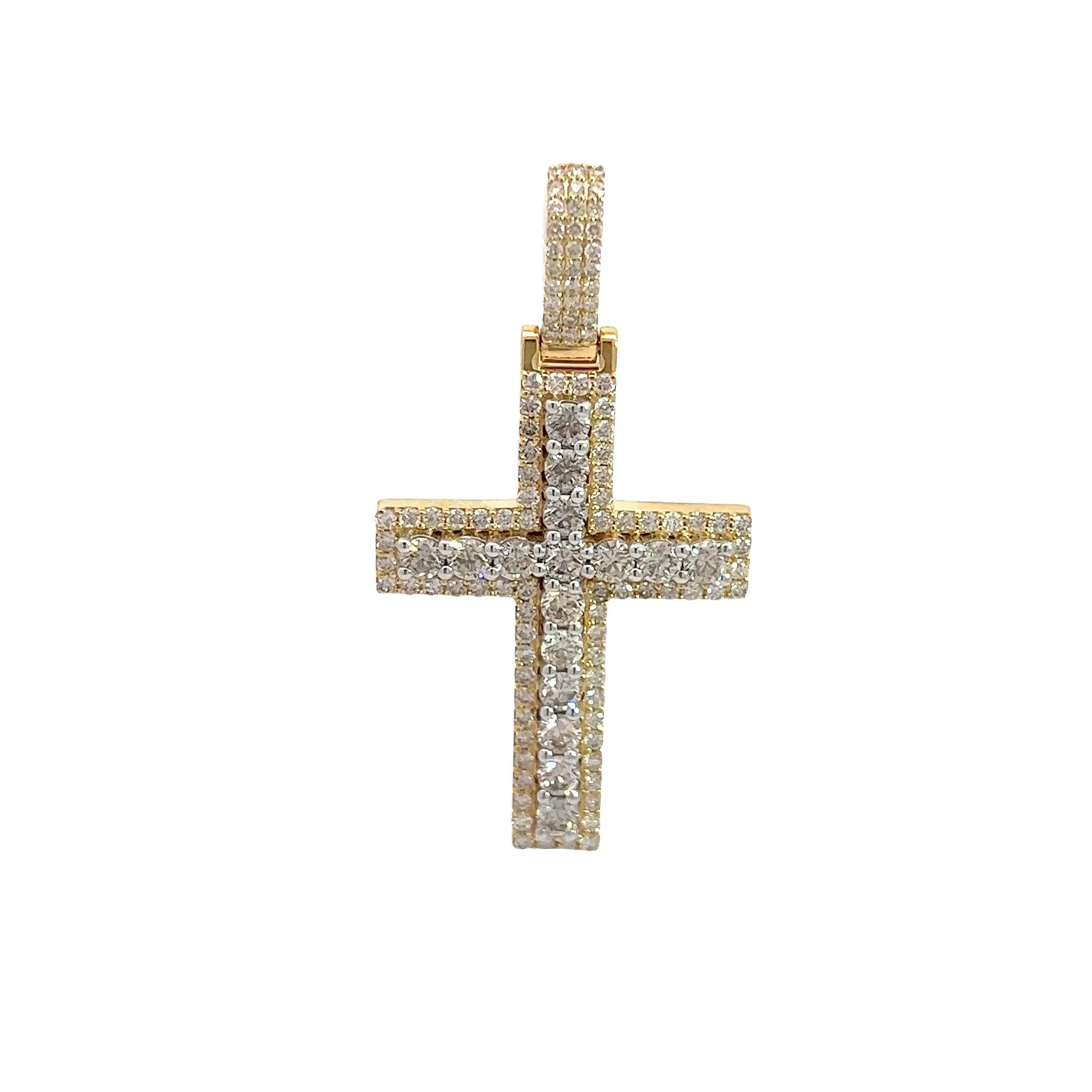 10K GOLD ROUND DIAMOND CROSS PENDANT 2.89 CT