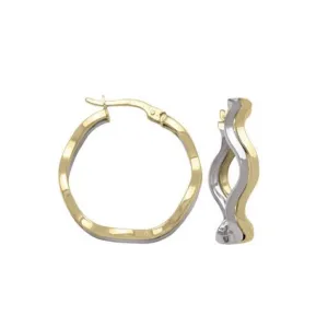10K Gold Two Tone Wavy Hoop Earrings