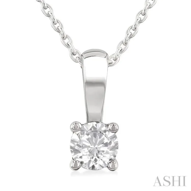 1/3 Ctw Prong Set Round Cut Diamond Solitaire Pendant With Chain in 14K White Gold