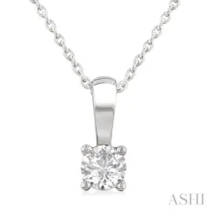1/3 Ctw Prong Set Round Cut Diamond Solitaire Pendant With Chain in 14K White Gold