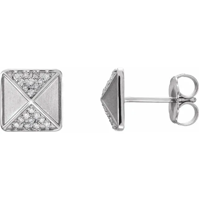 14K Gold Diamond Accented Pyramid Spike Earrings