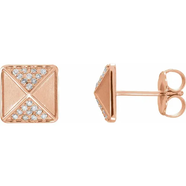 14K Gold Diamond Accented Pyramid Spike Earrings