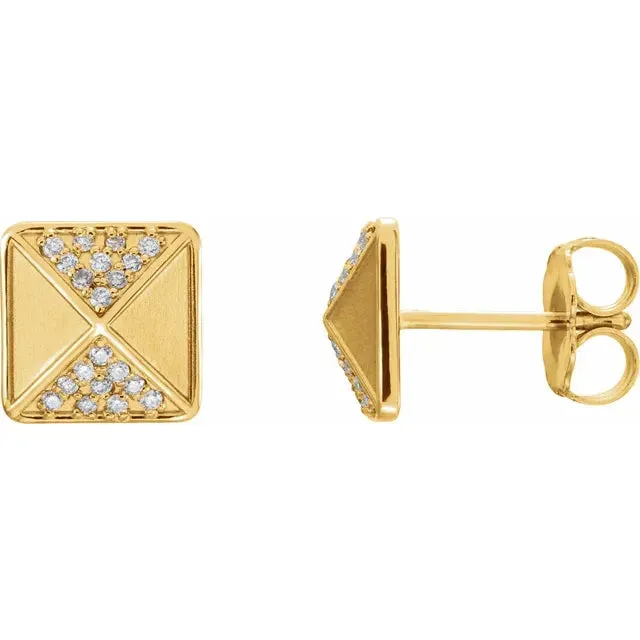 14K Gold Diamond Accented Pyramid Spike Earrings