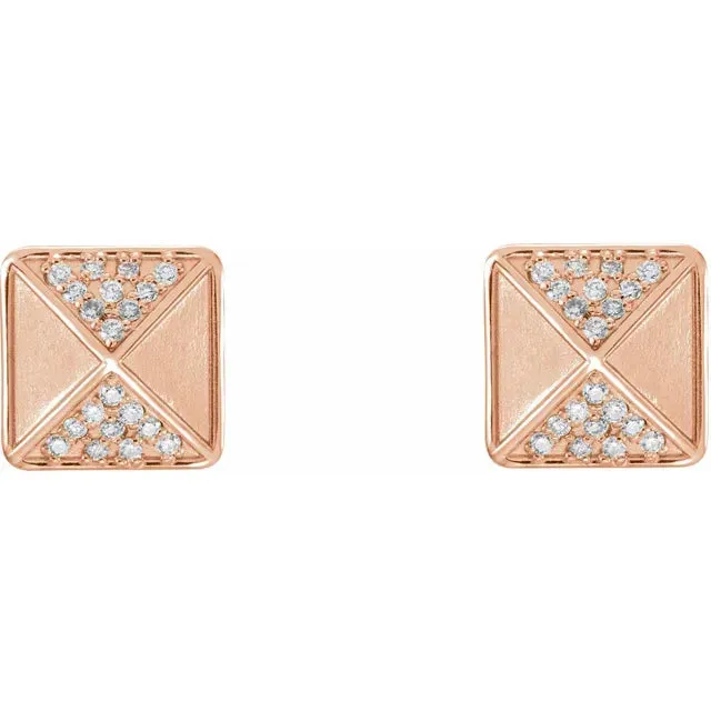 14K Gold Diamond Accented Pyramid Spike Earrings