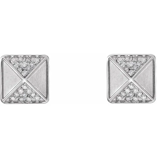 14K Gold Diamond Accented Pyramid Spike Earrings