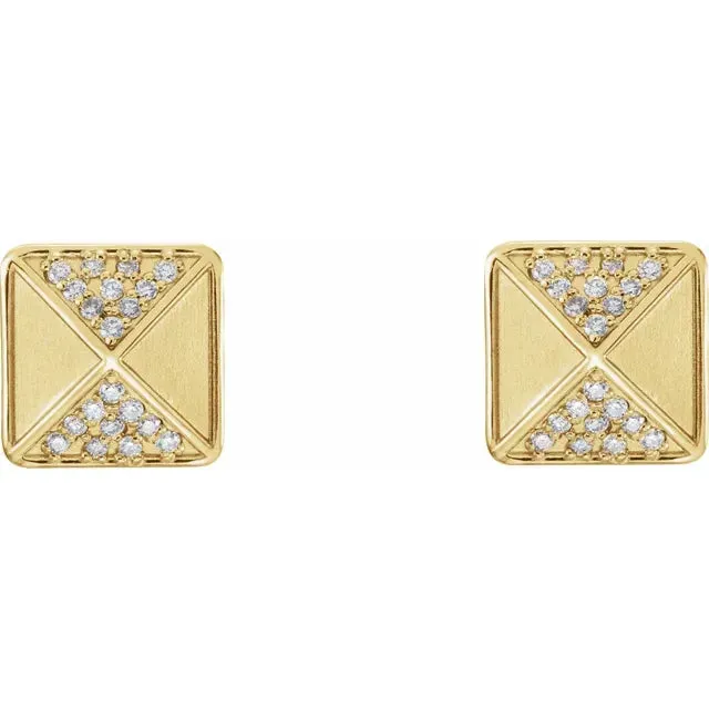 14K Gold Diamond Accented Pyramid Spike Earrings