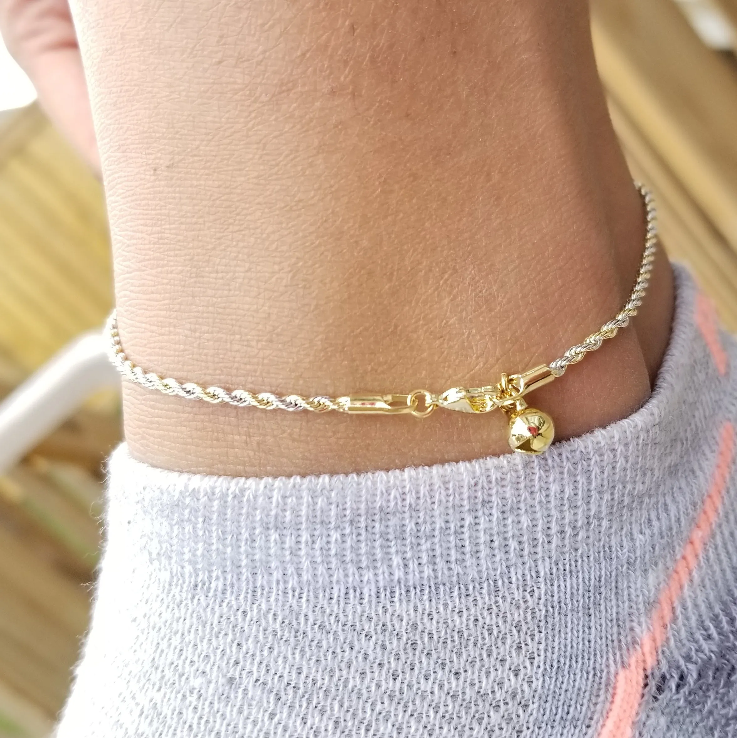 14K Gold  plated rope chain anklet bracelet
