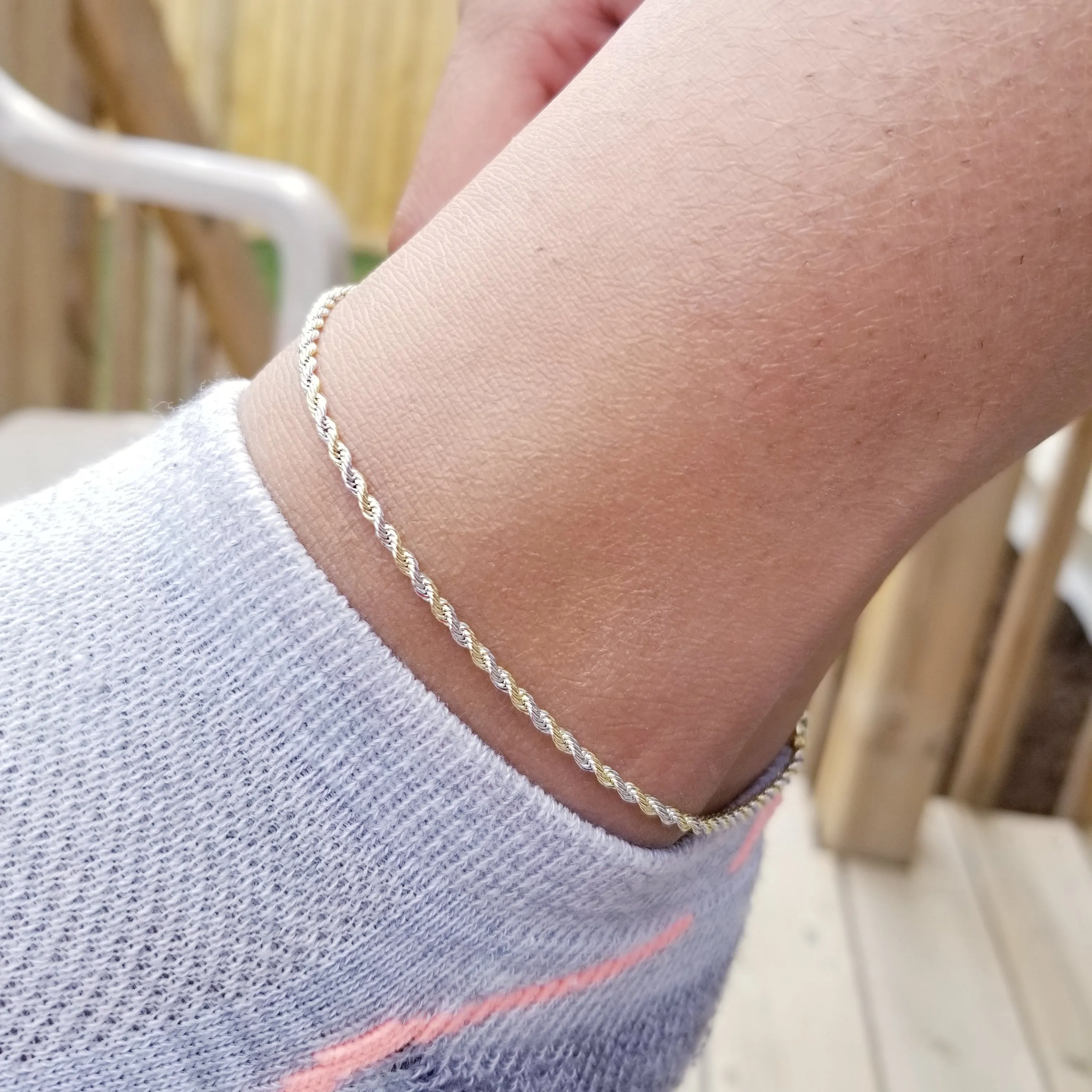 14K Gold  plated rope chain anklet bracelet