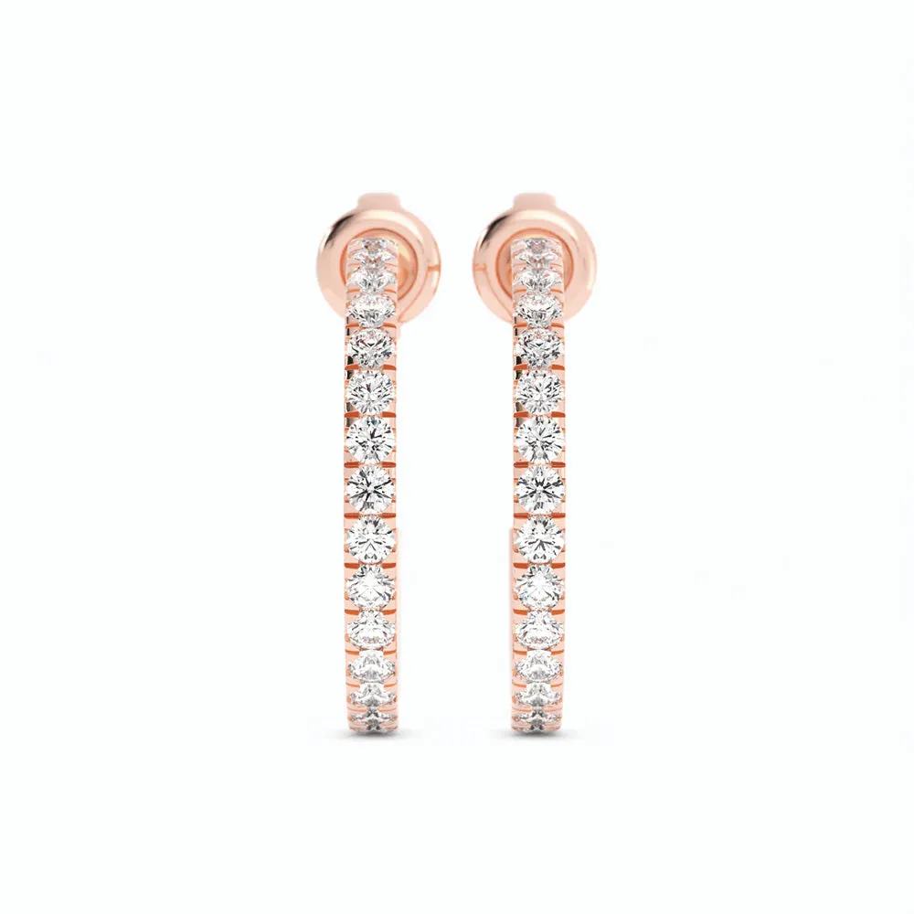 14K Rose Gold Round Lab Grown Diamond 15mm Hoops Earring
