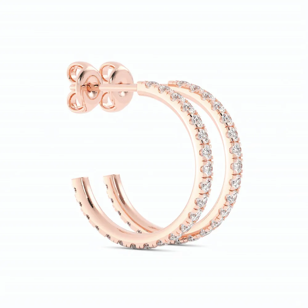 14K Rose Gold Round Lab Grown Diamond 15mm Hoops Earring