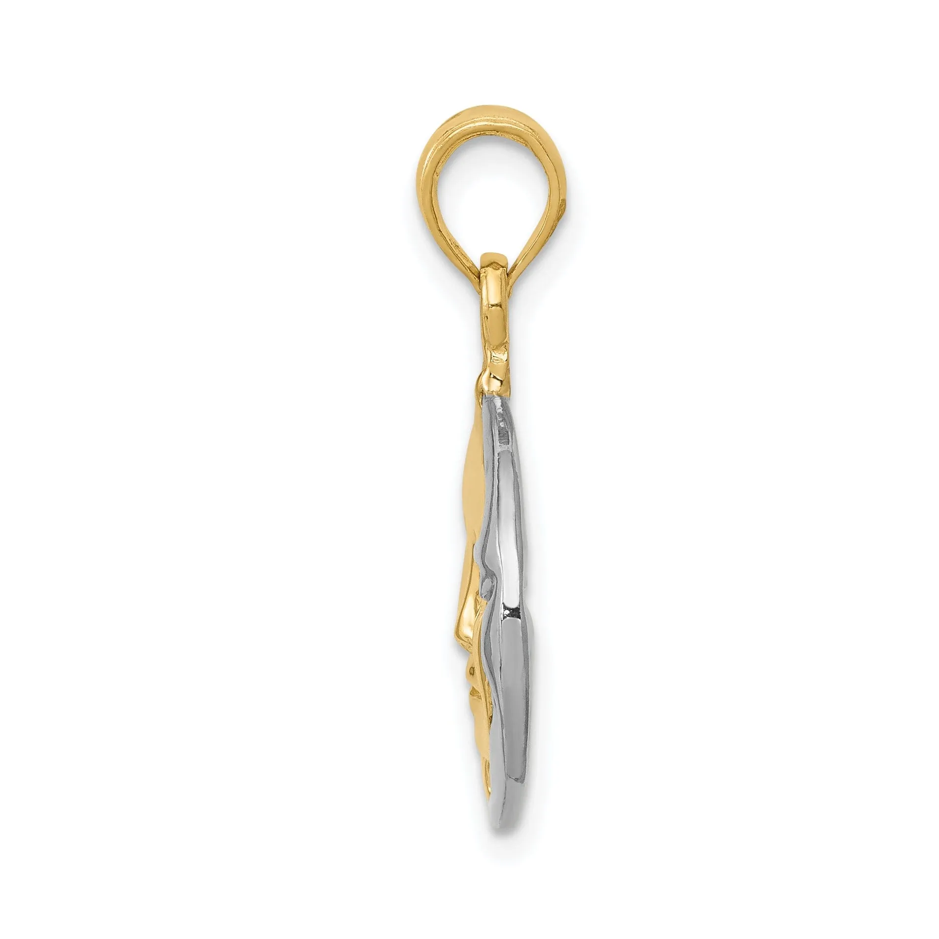 14k Two-Tone Gold Solid Polished Finish 3-Diamentional Reversible Sun and Moon Charm Pendant