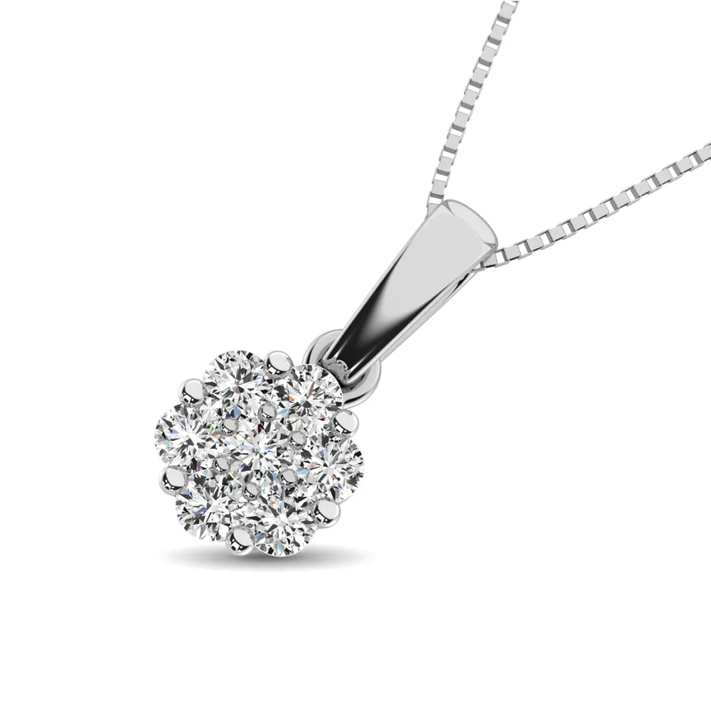 14K White Gold 1/4 Ct.Tw. Diamond Flower Pendant ( Color G-H, Clarity I3-I4 )