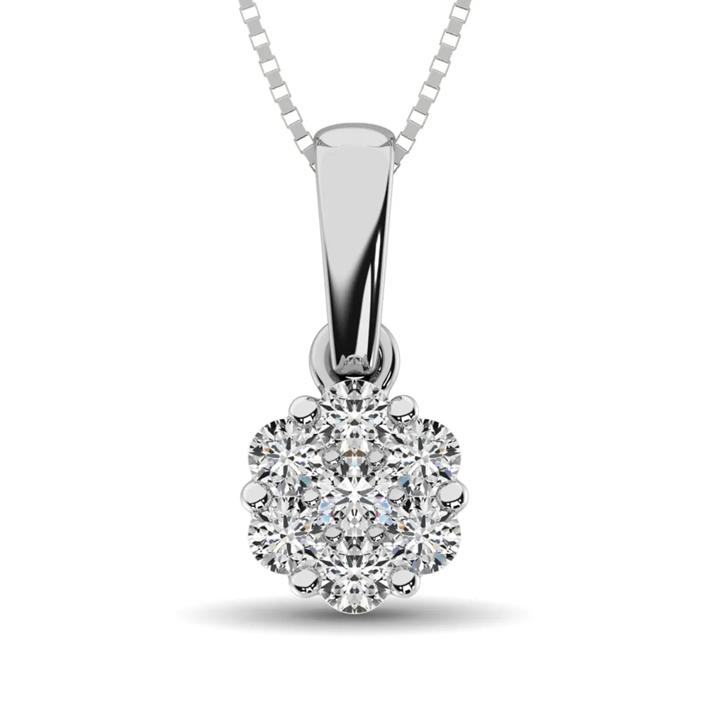 14K White Gold 1/4 Ct.Tw. Diamond Flower Pendant ( Color G-H, Clarity I3-I4 )