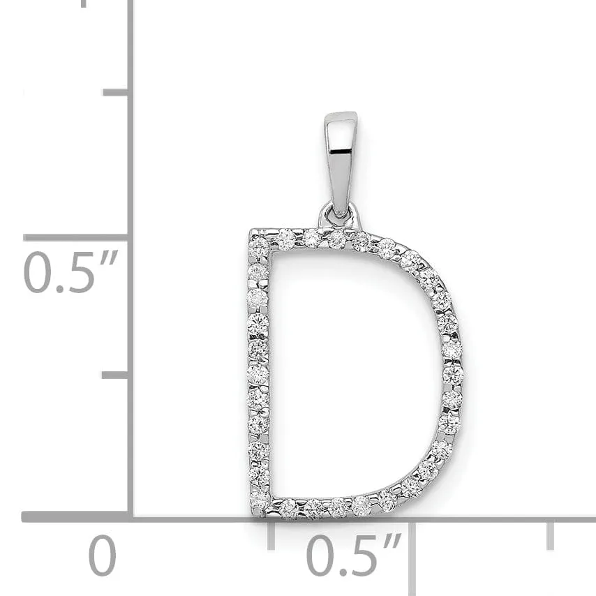 14K White Gold Diamond 0.096-CT Block Letter D Initial Charm Pendant