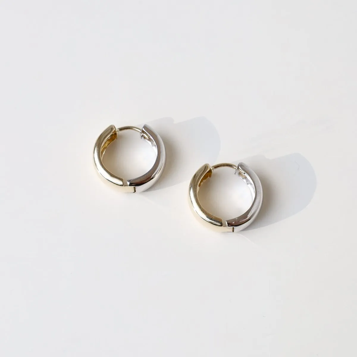 14k Yellow & White Gold Huggies - 15mm