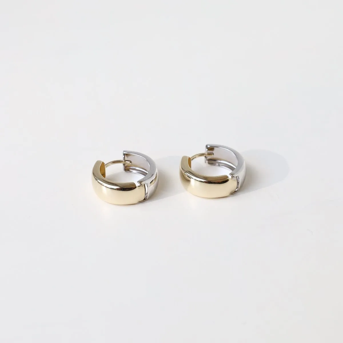 14k Yellow & White Gold Huggies - 15mm