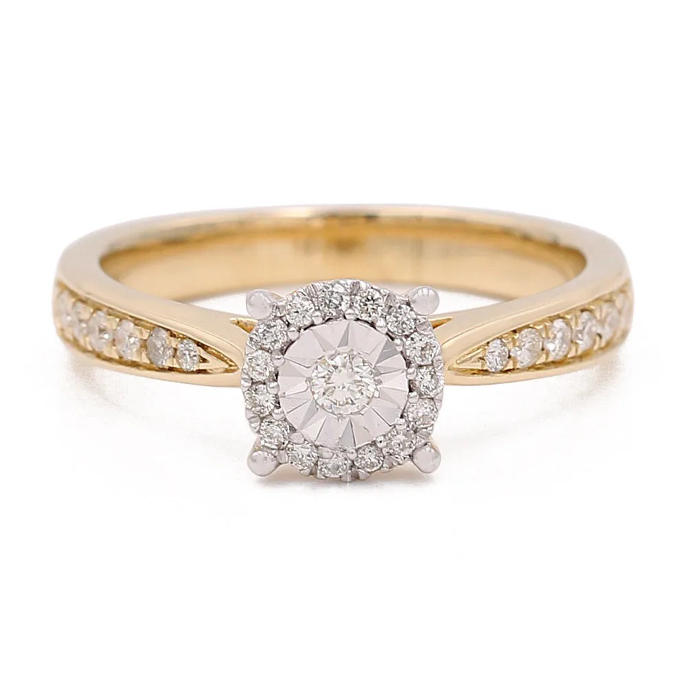 14k Yellow Gold Contemporary Diamond Engagement With 0.25Tw Round Diamonds