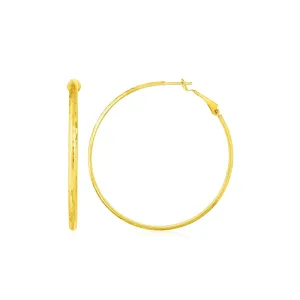 14k Yellow Gold Large Textured Round Hoop Earrings Weight 2.6 grams