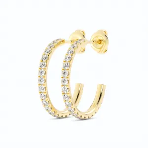14K Yellow Gold Round Natural Diamond 15mm Hoops Earring