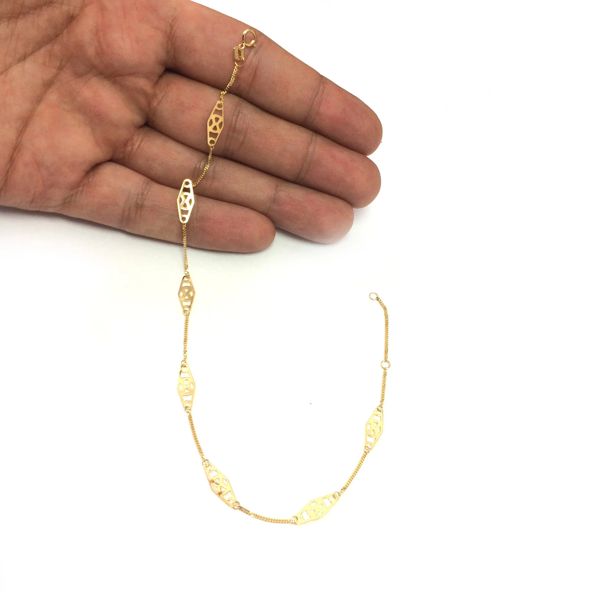 14K Yellow Gold Twisted Bar Fancy Anklet, 10"