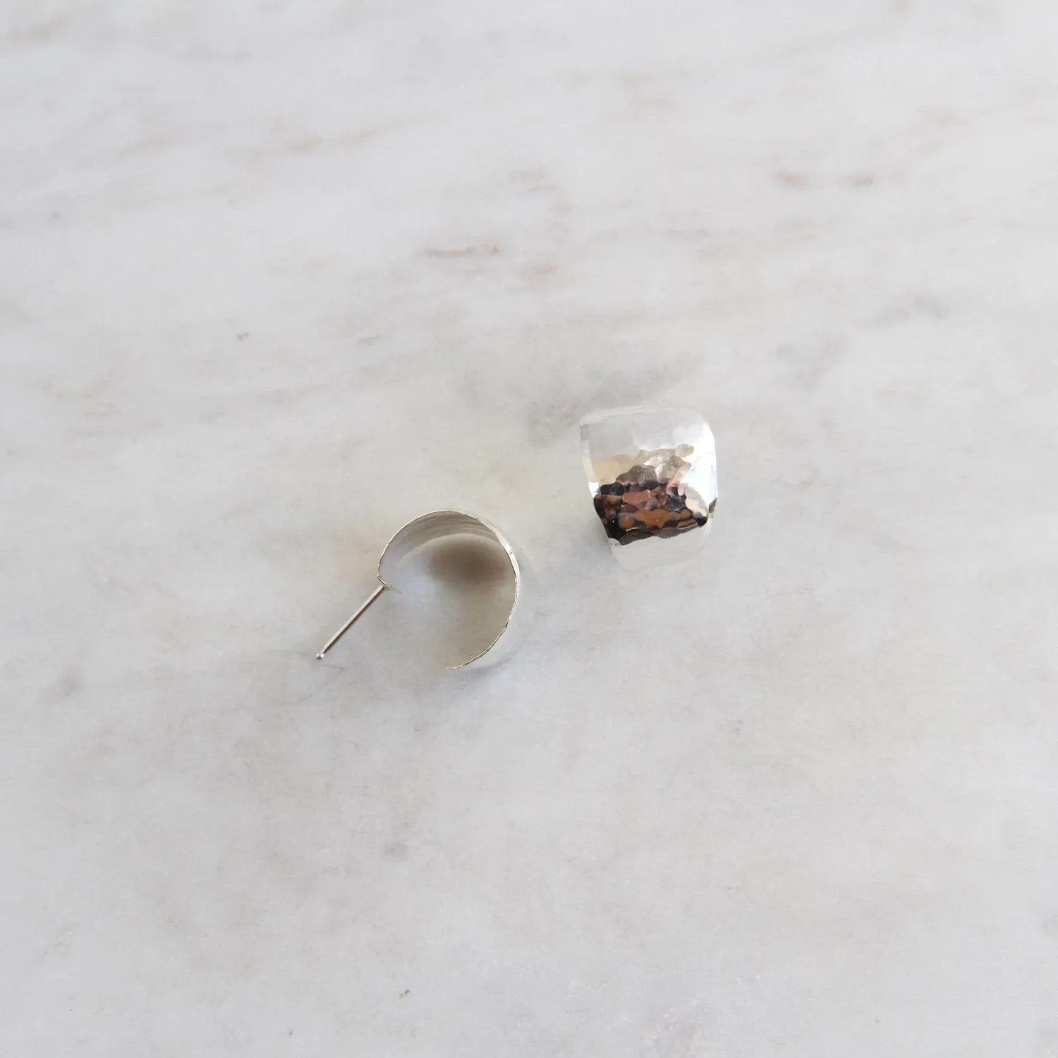14mm Wide Hammered Sterling Silver Hoop on Post