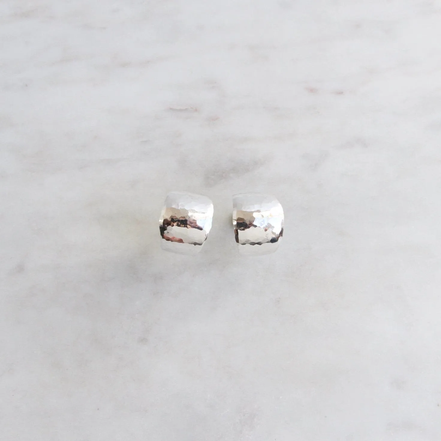 14mm Wide Hammered Sterling Silver Hoop on Post