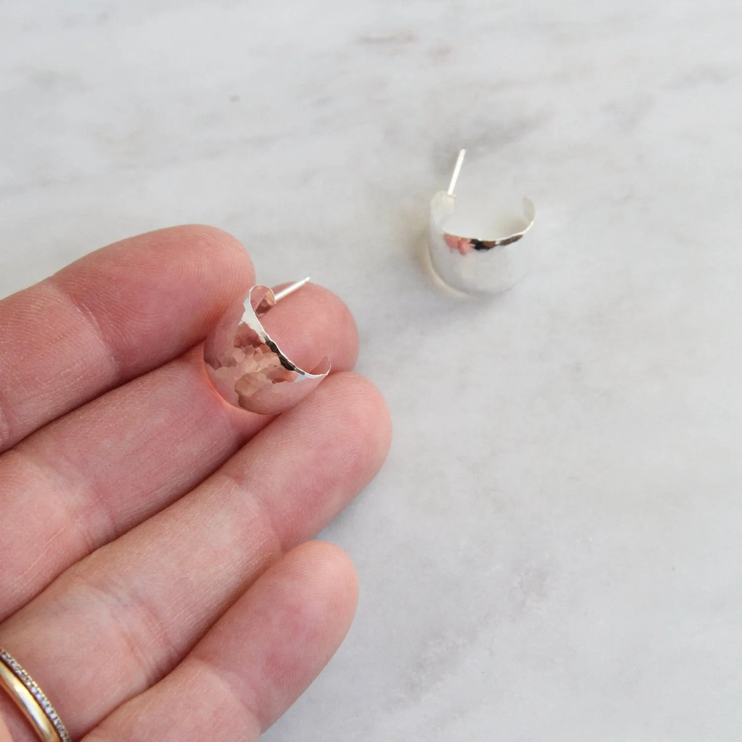 14mm Wide Hammered Sterling Silver Hoop on Post