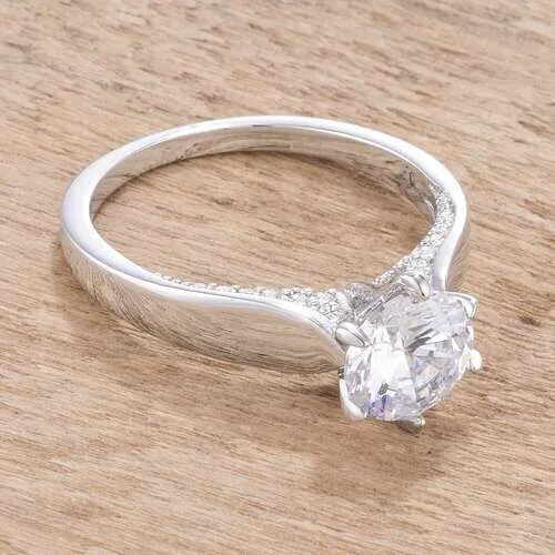 1.56Ct Contemporary Rhodium Plated CZ Solitaire Ring