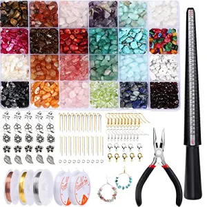 1570Pcs Crystal Jewelry Making Kit, Ring Making Kit with 24 Colors Crystal Gemstone Chip Beads, Jewelry Wire, Pliers and Other Jewelry Ring Making Supplies
