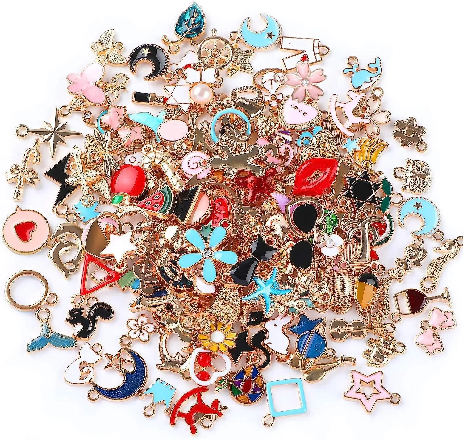 170Pcs Jewelry Making Charms Assorted Gold Plated Enamel Necklace Bracelet Charms Pendants for DIY Jewelry Making