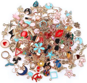170Pcs Jewelry Making Charms Assorted Gold Plated Enamel Necklace Bracelet Charms Pendants for DIY Jewelry Making