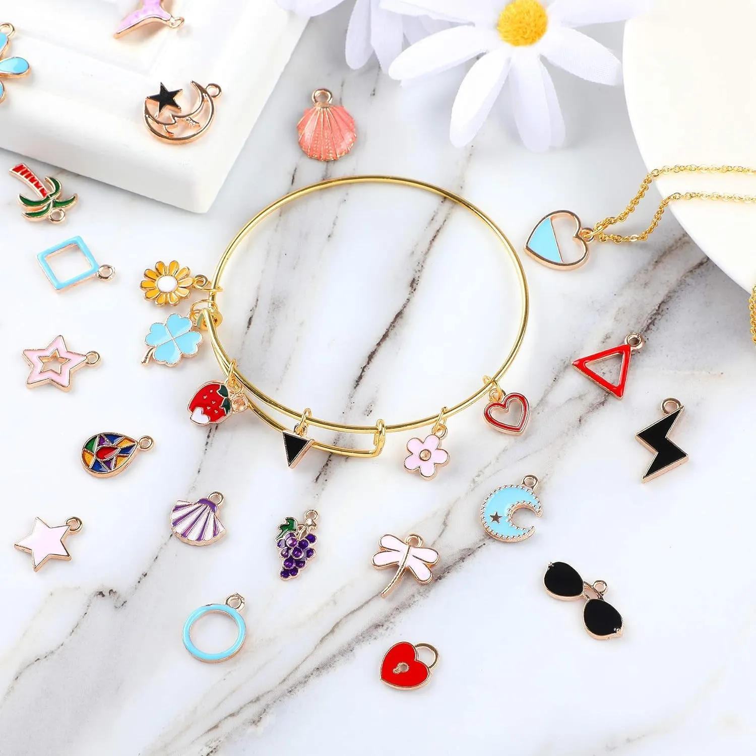 170Pcs Jewelry Making Charms Assorted Gold Plated Enamel Necklace Bracelet Charms Pendants for DIY Jewelry Making