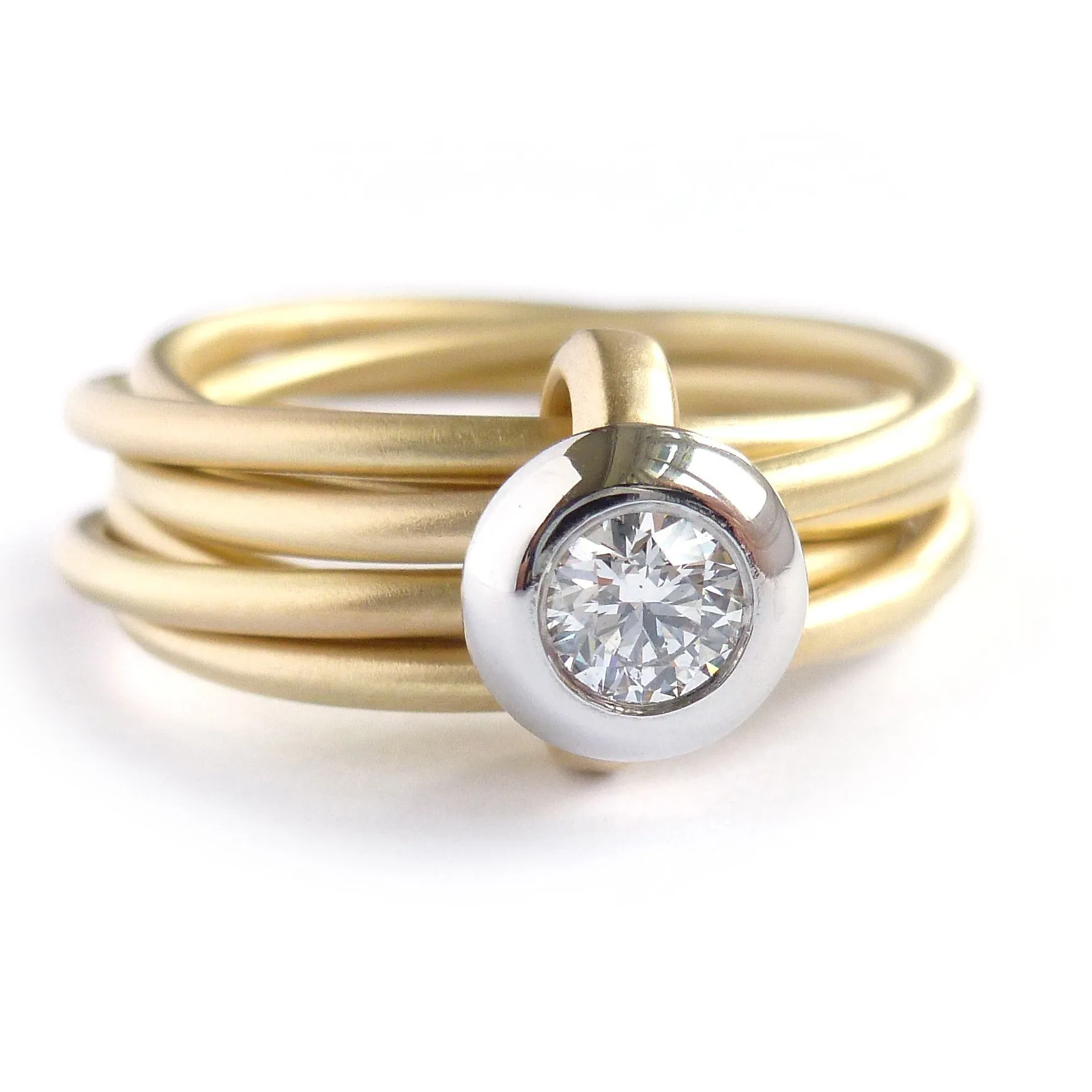 18ct gold and platinum 6 band ring with diamond