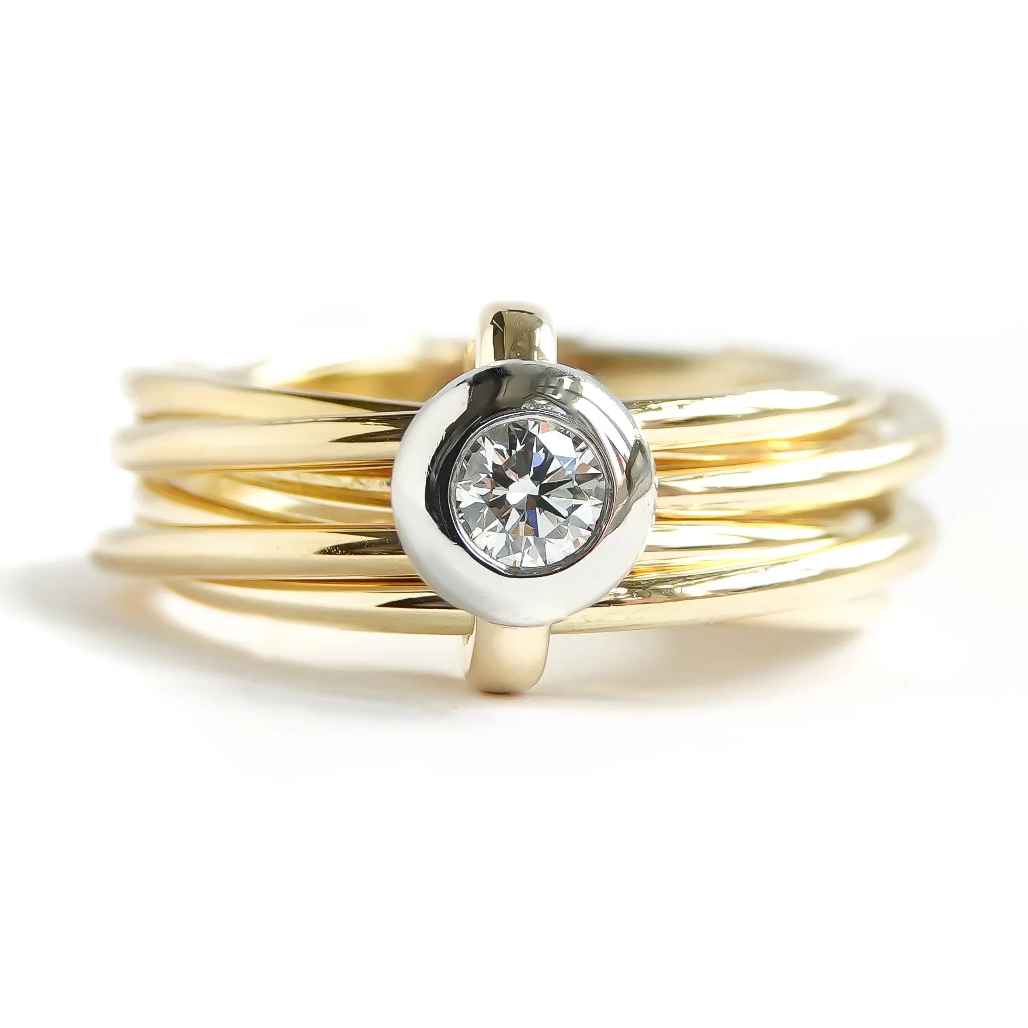 18ct gold and platinum 6 band ring with diamond