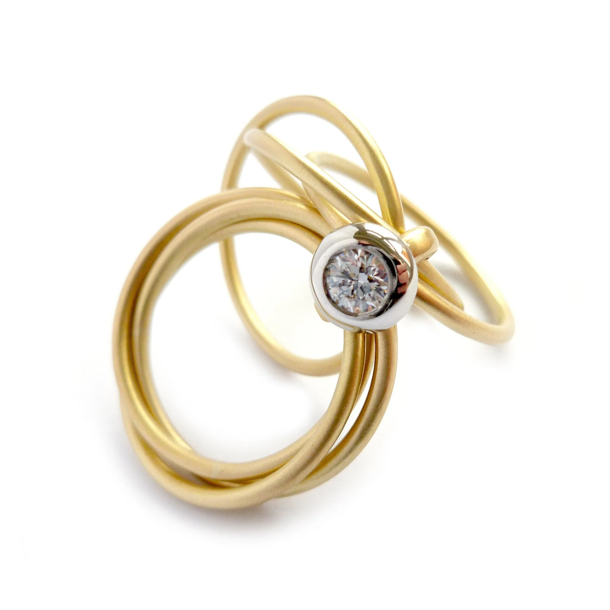 18ct gold and platinum 6 band ring with diamond