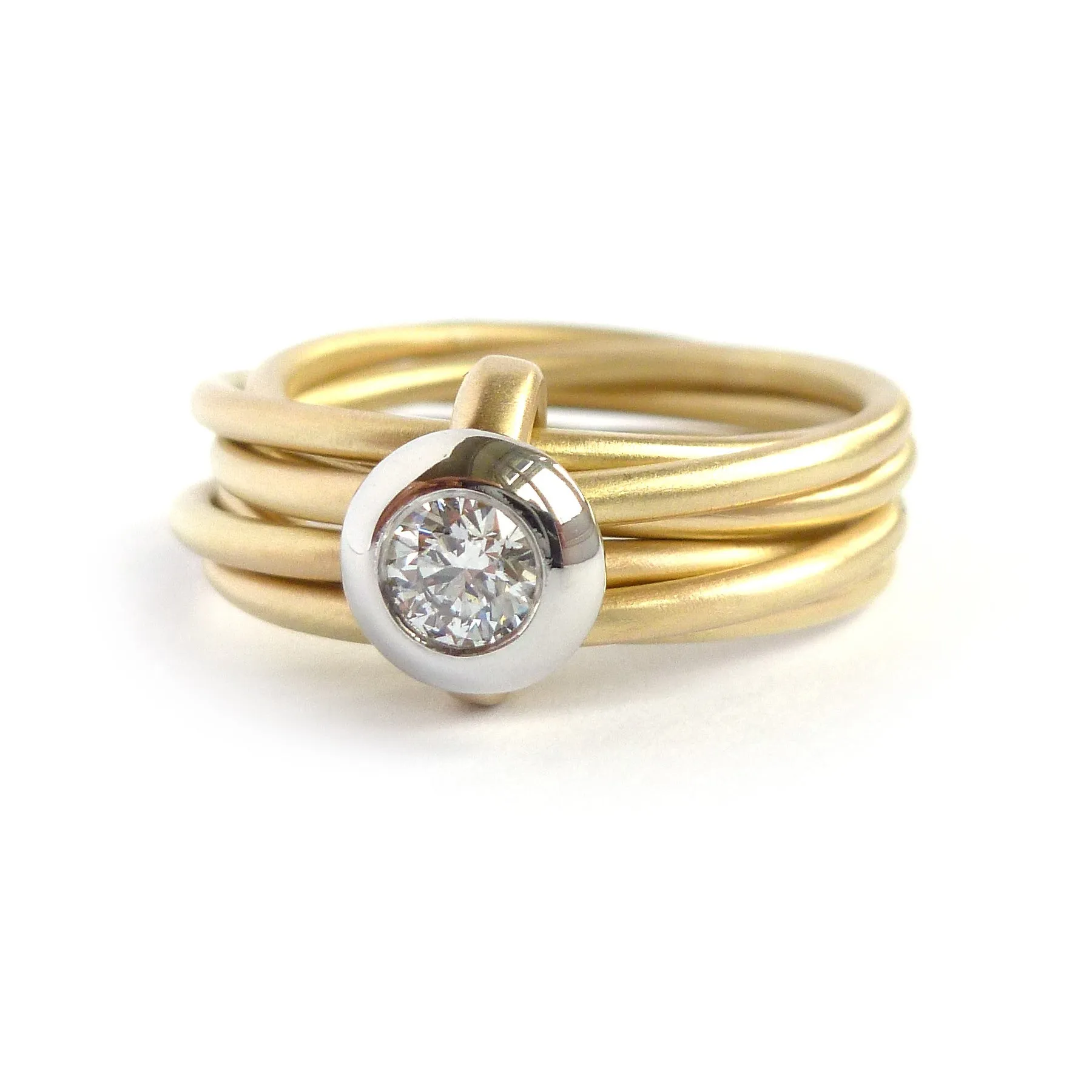 18ct gold and platinum 6 band ring with diamond