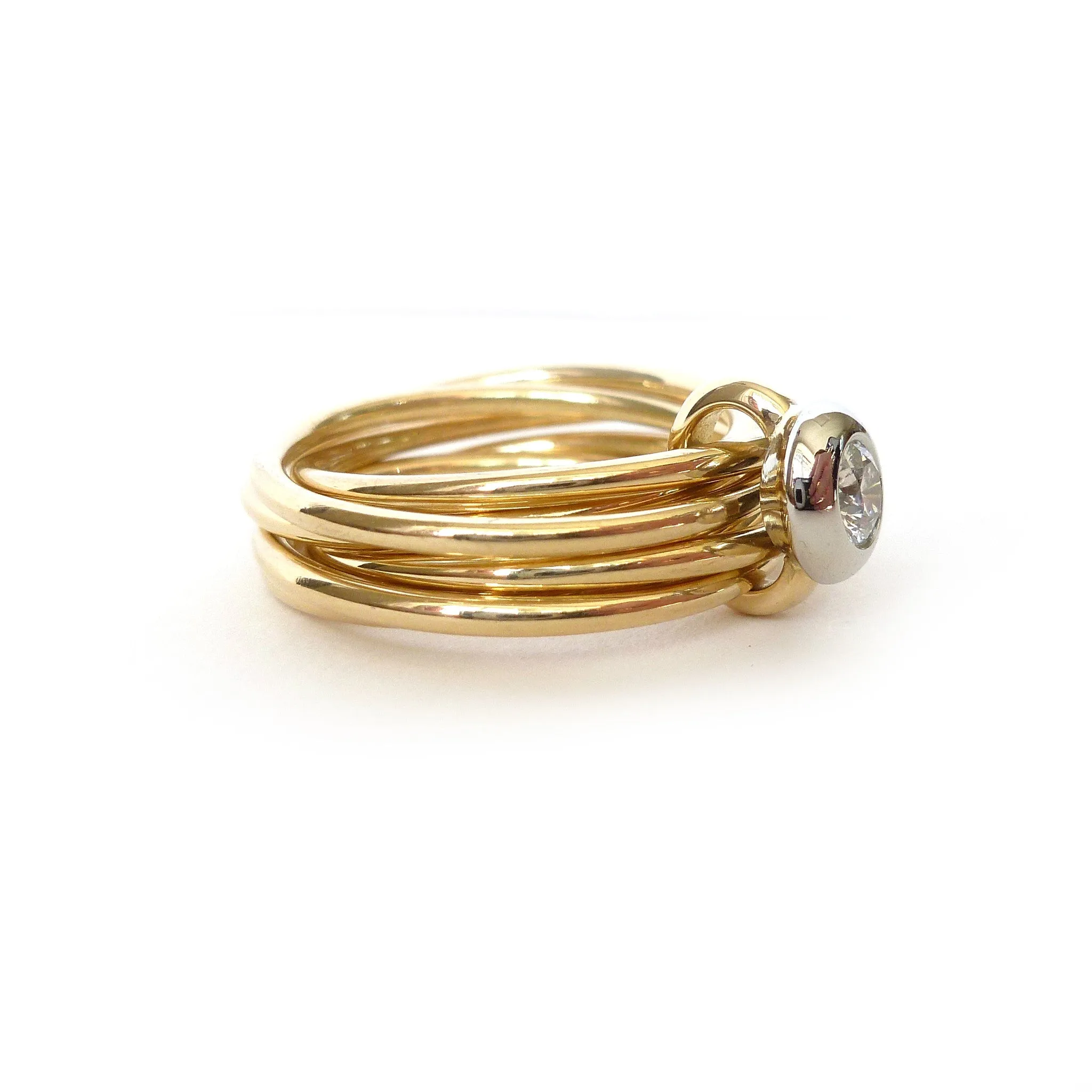 18ct gold and platinum 6 band ring with diamond