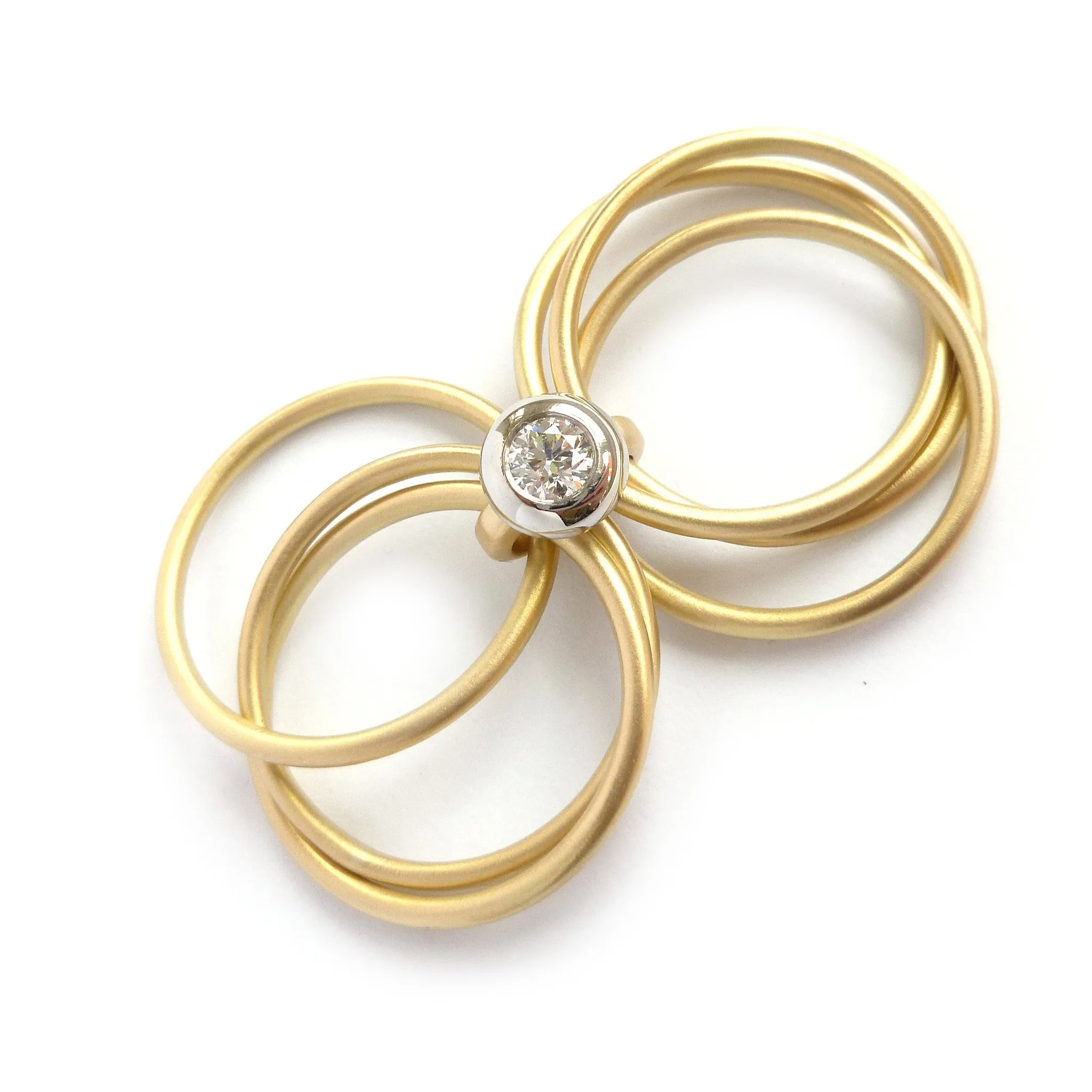 18ct gold and platinum 6 band ring with diamond