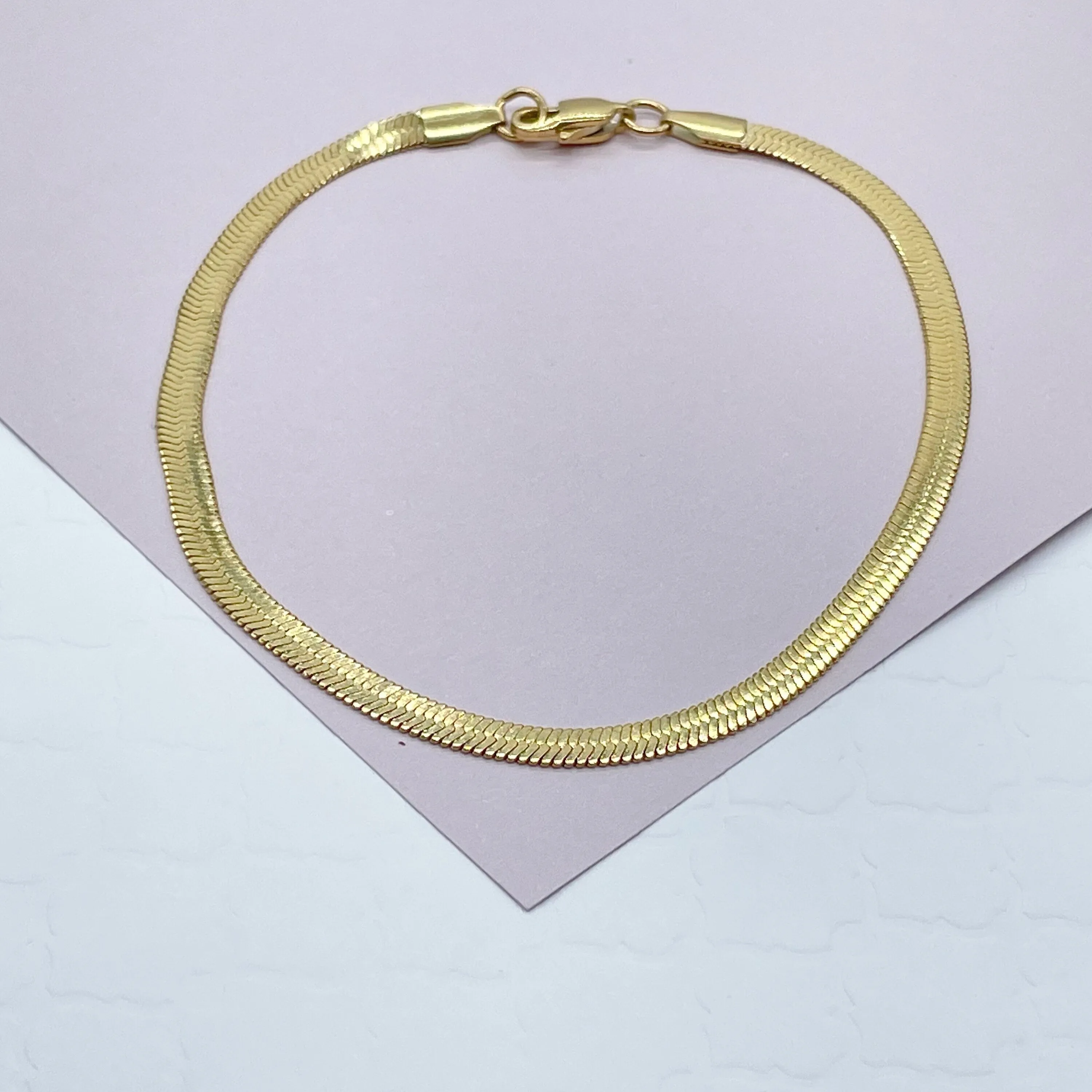 18k Gold Filled 4mm Herringbone Anklet   Dainty Ankle Bracelet  Jewelry Supplies Making