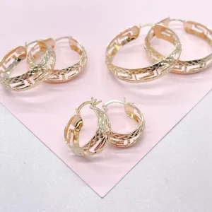18k Gold Filled Hollow See-Through 9mm Thick Hoop Earrings, Gold Shiny Diamond Cut Hoop Earrings