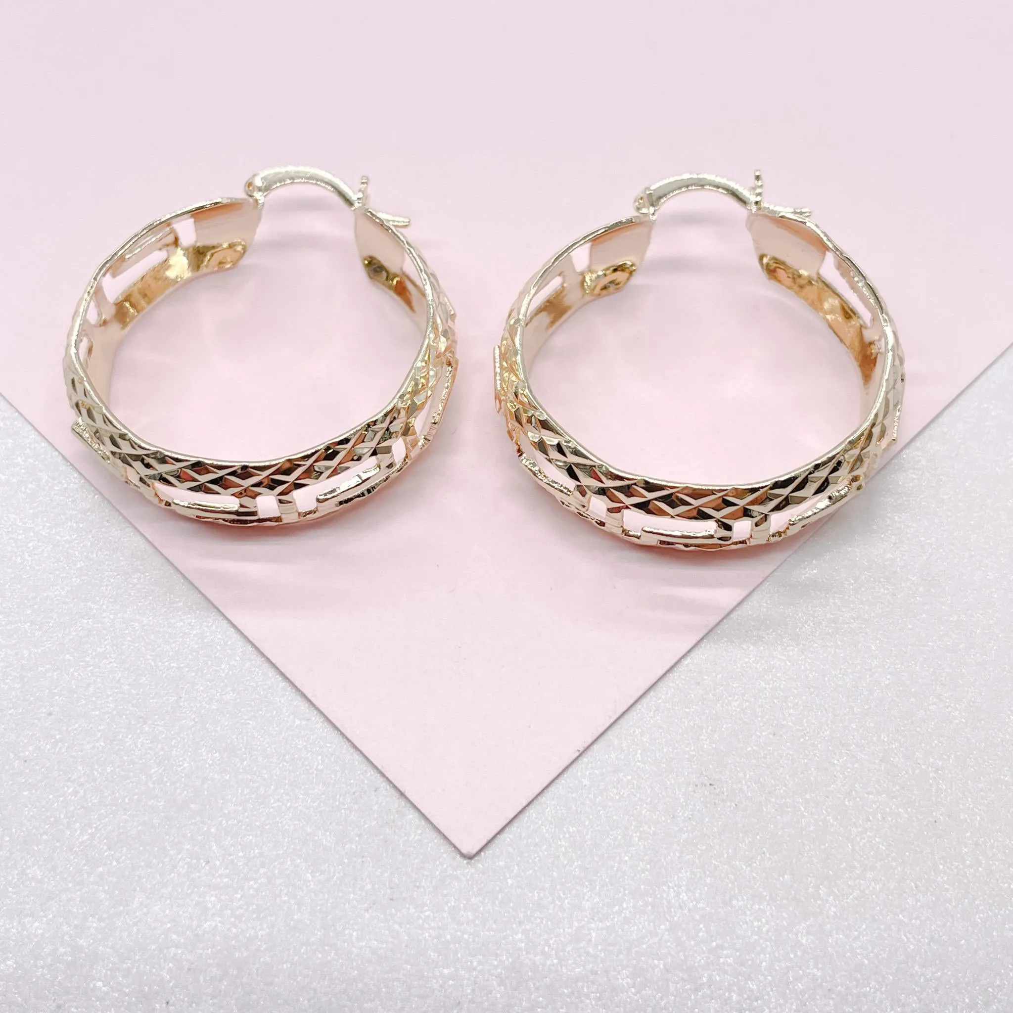 18k Gold Filled Hollow See-Through 9mm Thick Hoop Earrings, Gold Shiny Diamond Cut Hoop Earrings