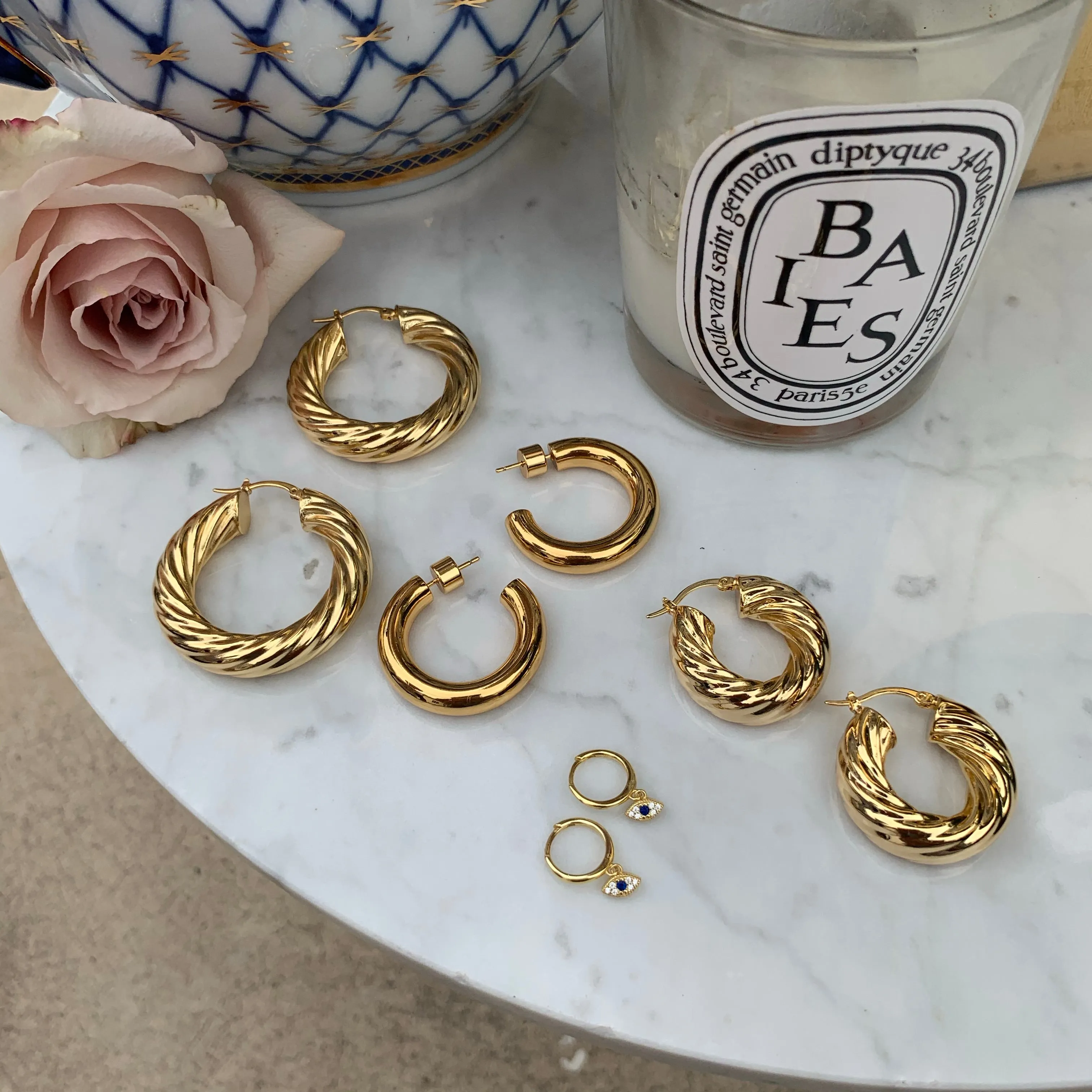 18k gold plated simple tube hoops