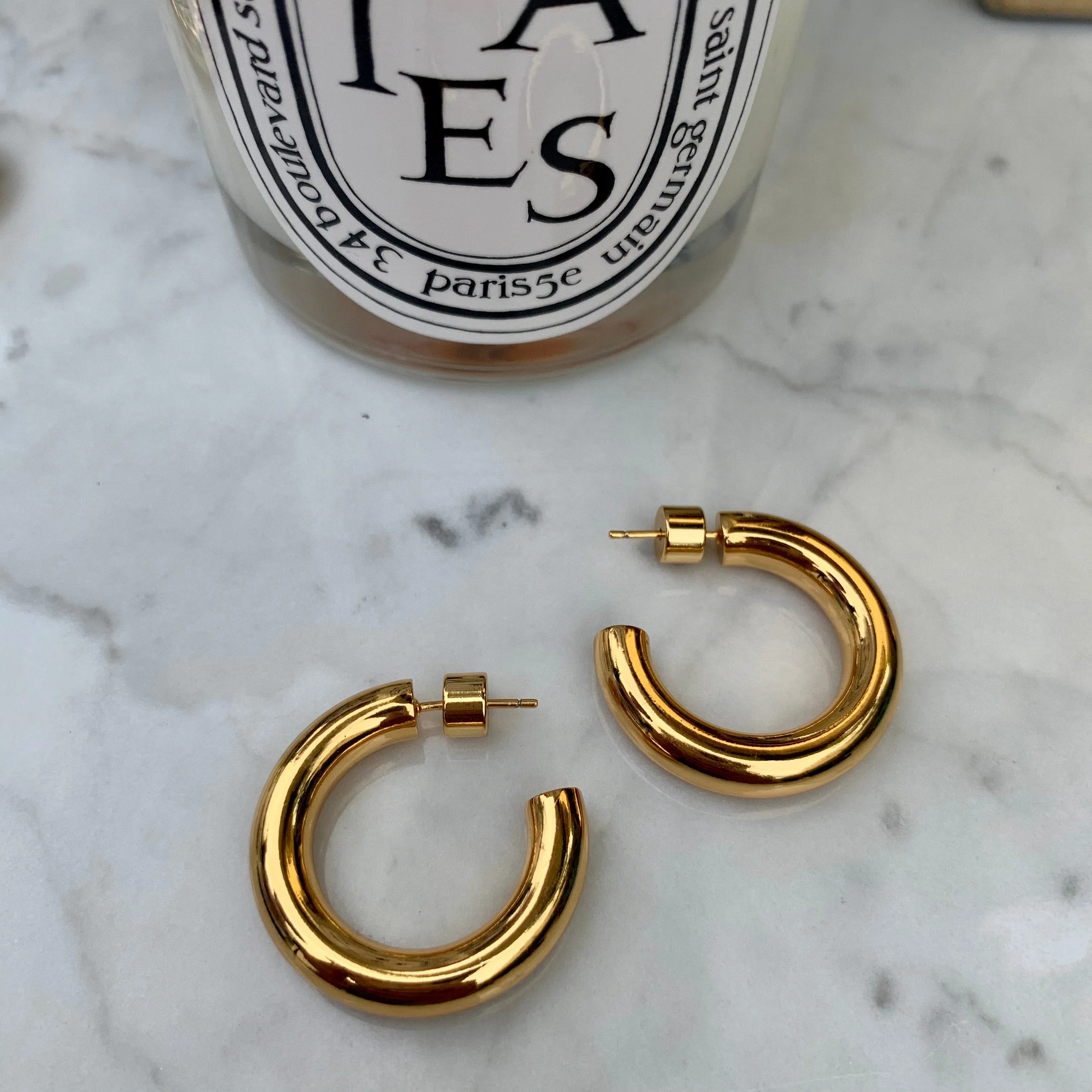 18k gold plated simple tube hoops